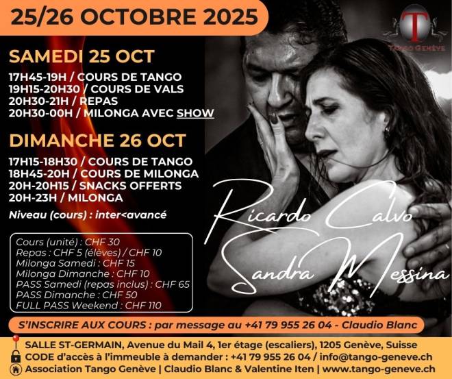 Samedi 25 &amp; Dimanche 26 octobre 2025 / Stage &amp; Milongas avec les Maestros des Maestros