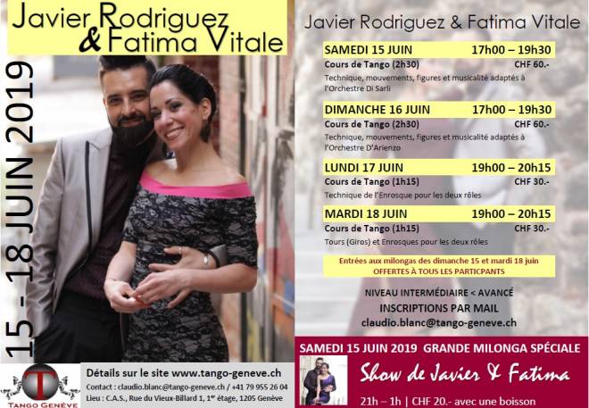 JUIN 2019 - STAGE &amp; MILONGA-SHOW AVEC JAVIER &amp; FATIMA