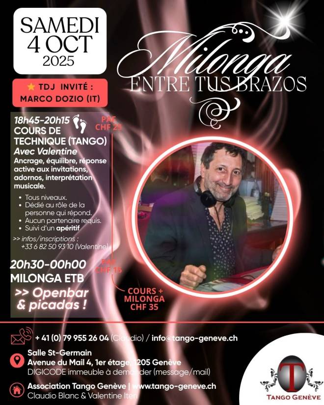 Samedi 4 octobre 2025 / Stage de Tango & Milonga Entre tus Brazos